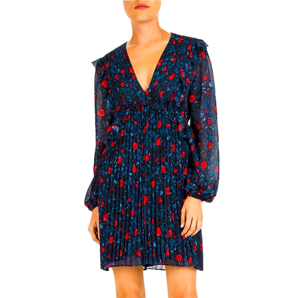 The Kooples Roses Pleated Floral Mini Dress - Picture 1 of 5